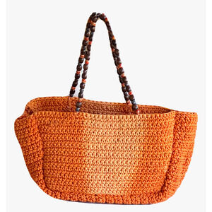 FREE PEOPLE FP COLLECTION ORANGE SUNRISE TAKE ME TO TULUM TOTE BAG BEADED WOVEN